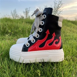 Fashion High-top Thick Bottom Height-increasing Embroidery Thick Laces Leather Sneakers Tennis