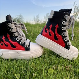 Fashion High-top Thick Bottom Height-increasing Embroidery Thick Laces Leather Sneakers Tennis