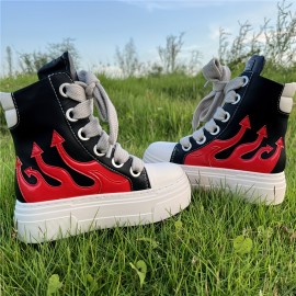 Fashion High-top Thick Bottom Height-increasing Embroidery Thick Laces Leather Sneakers Tennis