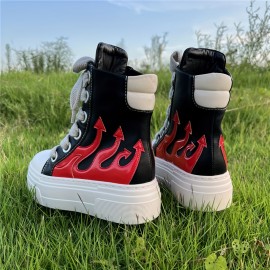 Fashion High-top Thick Bottom Height-increasing Embroidery Thick Laces Leather Sneakers Tennis