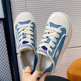 Women's Solid Color Casual Sneakers, Lace Up Platform Soft Sole Canvas Skate Shoes, Low-top Walking Comfort Shoes