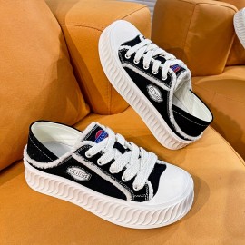 Women's Solid Color Casual Sneakers, Lace Up Platform Soft Sole Canvas Skate Shoes, Low-top Walking Comfort Shoes