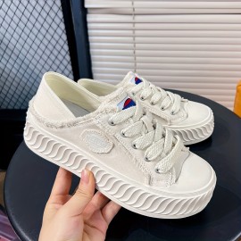 Women's Solid Color Casual Sneakers, Lace Up Platform Soft Sole Canvas Skate Shoes, Low-top Walking Comfort Shoes