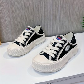 Women's Solid Color Casual Sneakers, Lace Up Platform Soft Sole Canvas Skate Shoes, Low-top Walking Comfort Shoes