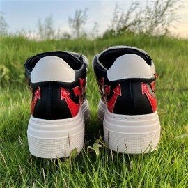 Unisex Couple Shoes Casual Fashion Low-top Thick Soled Flame Platform Shallow Leather Sneakers