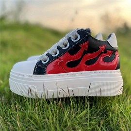 Unisex Couple Shoes Casual Fashion Low-top Thick Soled Flame Platform Shallow Leather Sneakers