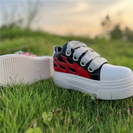 Unisex Couple Shoes Casual Fashion Low-top Thick Soled Flame Platform Shallow Leather Sneakers