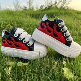 Unisex Couple Shoes Casual Fashion Low-top Thick Soled Flame Platform Shallow Leather Sneakers