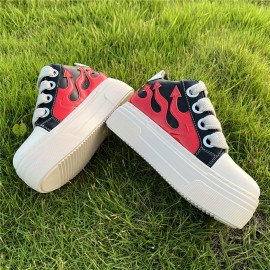 Unisex Couple Shoes Casual Fashion Low-top Thick Soled Flame Platform Shallow Leather Sneakers