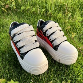 Unisex Couple Shoes Casual Fashion Low-top Thick Soled Flame Platform Shallow Leather Sneakers