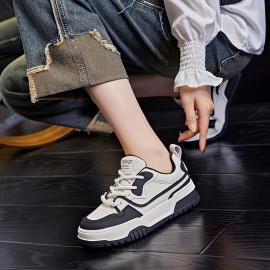Women's Colorblock Casual Sneakers, Lace Up Platform Soft Sole Shock Absorption Shoes, Versatile Round Toe Sporty Trainers