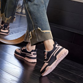 Women's Colorblock Casual Sneakers, Lace Up Platform Soft Sole Shock Absorption Shoes, Versatile Round Toe Sporty Trainers