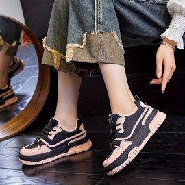 Women's Colorblock Casual Sneakers, Lace Up Platform Soft Sole Shock Absorption Shoes, Versatile Round Toe Sporty Trainers