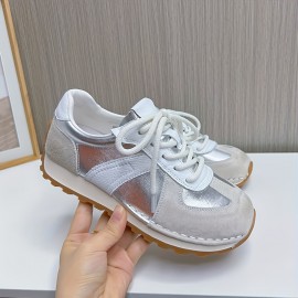 Women's Contrast Color Casual Sneakers, Lace Up Lightweight Soft Sole Walking Comfort Shoes, Low-top Breathable Trainers