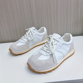 Women's Contrast Color Casual Sneakers, Lace Up Lightweight Soft Sole Walking Comfort Shoes, Low-top Breathable Trainers