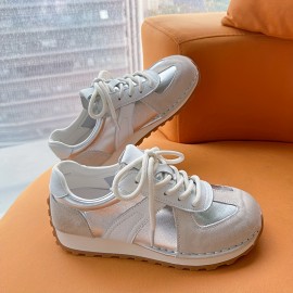 Women's Contrast Color Casual Sneakers, Lace Up Lightweight Soft Sole Walking Comfort Shoes, Low-top Breathable Trainers