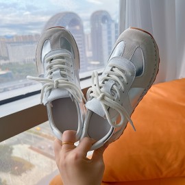 Women's Contrast Color Casual Sneakers, Lace Up Lightweight Soft Sole Walking Comfort Shoes, Low-top Breathable Trainers