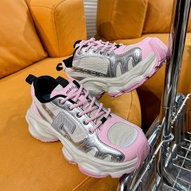 Women's Colorblock Mesh Heightening Sneakers, Lace Up Platform Soft Sole Casual Walking Shoes, Low-top Breathable Trainers