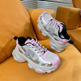 Women's Colorblock Mesh Heightening Sneakers, Lace Up Platform Soft Sole Casual Walking Shoes, Low-top Breathable Trainers