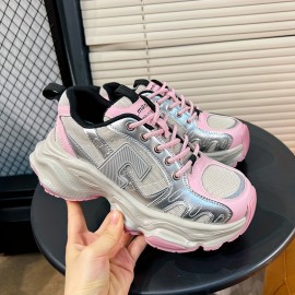 Women's Colorblock Mesh Heightening Sneakers, Lace Up Platform Soft Sole Casual Walking Shoes, Low-top Breathable Trainers