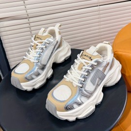 Women's Colorblock Mesh Heightening Sneakers, Lace Up Platform Soft Sole Casual Walking Shoes, Low-top Breathable Trainers