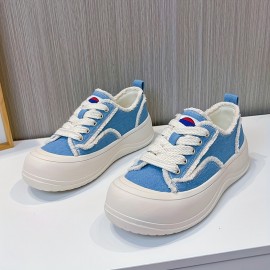 Women's Solid Color Canvas Sneakers, Lace Up Platform Soft Sole Casual Walking Shoes, Low-top Breathable Trainers