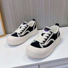 Women's Solid Color Canvas Sneakers, Lace Up Platform Soft Sole Casual Walking Shoes, Low-top Breathable Trainers