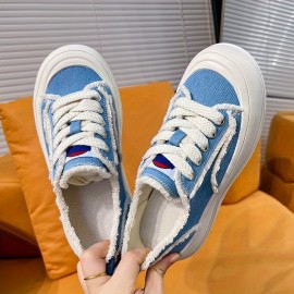 Women's Solid Color Canvas Sneakers, Lace Up Platform Soft Sole Casual Walking Shoes, Low-top Breathable Trainers