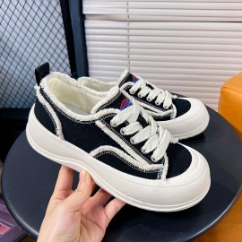 Women's Solid Color Canvas Sneakers, Lace Up Platform Soft Sole Casual Walking Shoes, Low-top Breathable Trainers