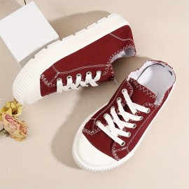 Women's Simple Canvas Shoes, Casual Lace Up Low Top Sneakers, Women's Non-slip Platform Shoes