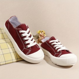 Women's Simple Canvas Shoes, Casual Lace Up Low Top Sneakers, Women's Non-slip Platform Shoes