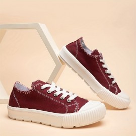 Women's Simple Canvas Shoes, Casual Lace Up Low Top Sneakers, Women's Non-slip Platform Shoes