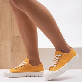 Women's Simple Canvas Shoes, Casual Lace Up Low Top Sneakers, Women's Non-slip Platform Shoes