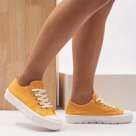 Women's Simple Canvas Shoes, Casual Lace Up Low Top Sneakers, Women's Non-slip Platform Shoes