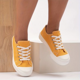 Women's Simple Canvas Shoes, Casual Lace Up Low Top Sneakers, Women's Non-slip Platform Shoes