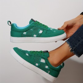 Women's Ripped Detail Canvas Shoes, Casual Lace Up Low Top Flat Sneakers, Lightweight Walking Trainers