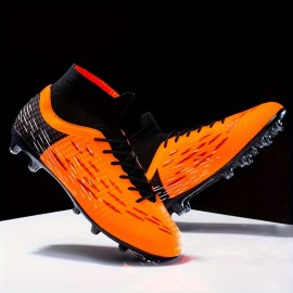 Men's Trendy High Top Non Slip AG Football Cleat, Professional Comfy Outdoor Breathable Soccer Cleats & Shoes For Training Competition