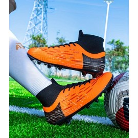 Men's Trendy High Top Non Slip AG Football Cleat, Professional Comfy Outdoor Breathable Soccer Cleats & Shoes For Training Competition