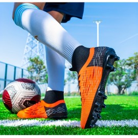Men's Trendy High Top Non Slip AG Football Cleat, Professional Comfy Outdoor Breathable Soccer Cleats & Shoes For Training Competition
