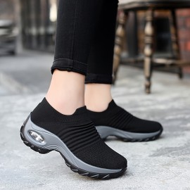 Women's Air Cushion Sole Sock Sneakers, Lightweight Knit Slip On Shoes, Breathable Running Shoes