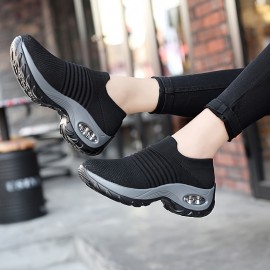 Women's Air Cushion Sole Sock Sneakers, Lightweight Knit Slip On Shoes, Breathable Running Shoes