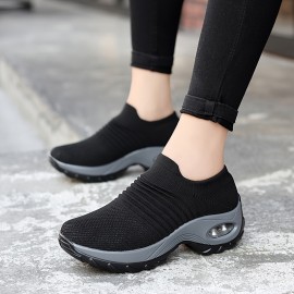 Women's Air Cushion Sole Sock Sneakers, Lightweight Knit Slip On Shoes, Breathable Running Shoes