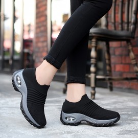 Women's Air Cushion Sole Sock Sneakers, Lightweight Knit Slip On Shoes, Breathable Running Shoes