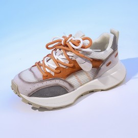 Women's Color Block Chunky Platform Sneakers, Low-Top Non-slip Casual Sports Shoes