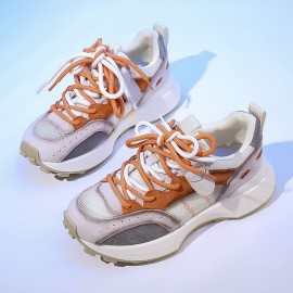 Women's Color Block Chunky Platform Sneakers, Low-Top Non-slip Casual Sports Shoes