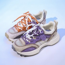 Women's Color Block Chunky Platform Sneakers, Low-Top Non-slip Casual Sports Shoes