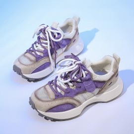 Women's Color Block Chunky Platform Sneakers, Low-Top Non-slip Casual Sports Shoes