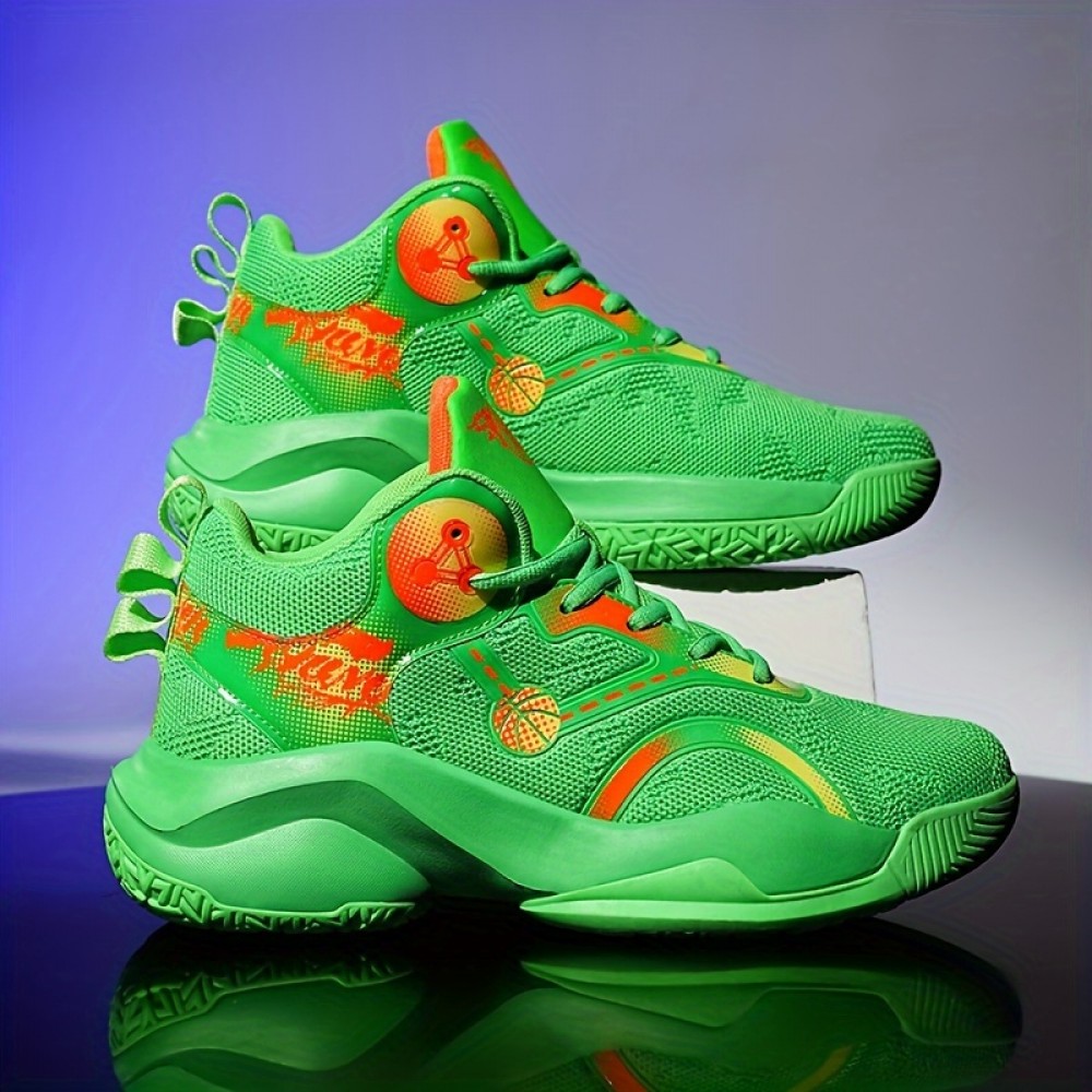 Plus Size Men's Trendy High Top Basketball Shoes, Comfy Non Slip Lace Up Durable Sneakers For Men's Outdoor Activities