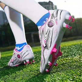 Kids Hook & Loop FG Soccer Cleats, Lightweight Non Slip Sport Shoes For Outdoor Boys Girls Children Running Training Competition