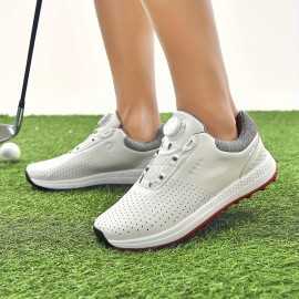 Men's Solid Non-slip Golf Shoes With Rotating Buckle, Professional Shock Absorption Sports Sneakers - Perfect For Better Performance